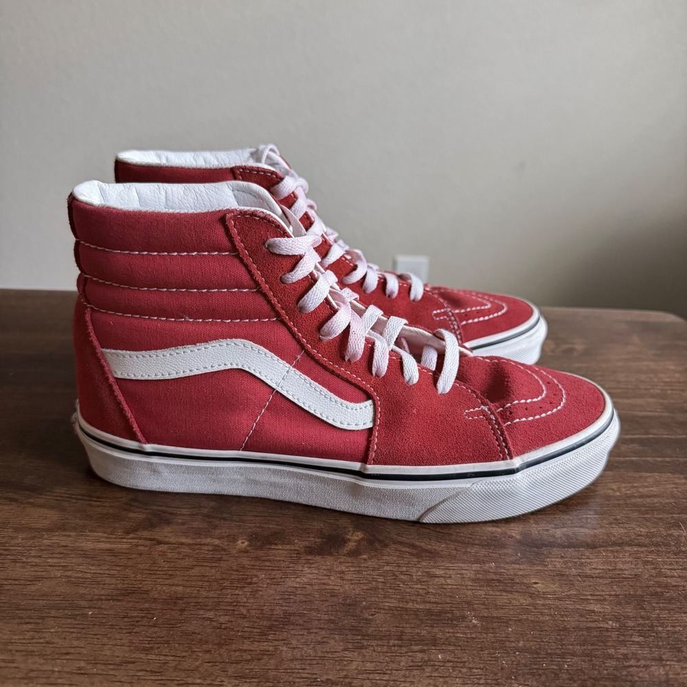 Vans Sk8-Hi High Top Sneakers Red White Mens 7.5 Womens 9.0 Suede Canvas Shoes